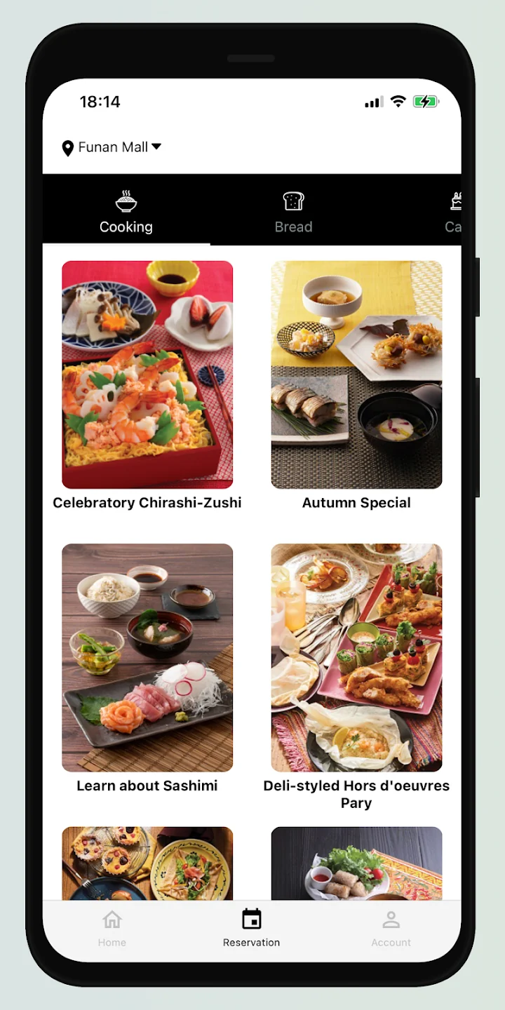 ABC Connect catalogue showing cooking lessons and studio selection