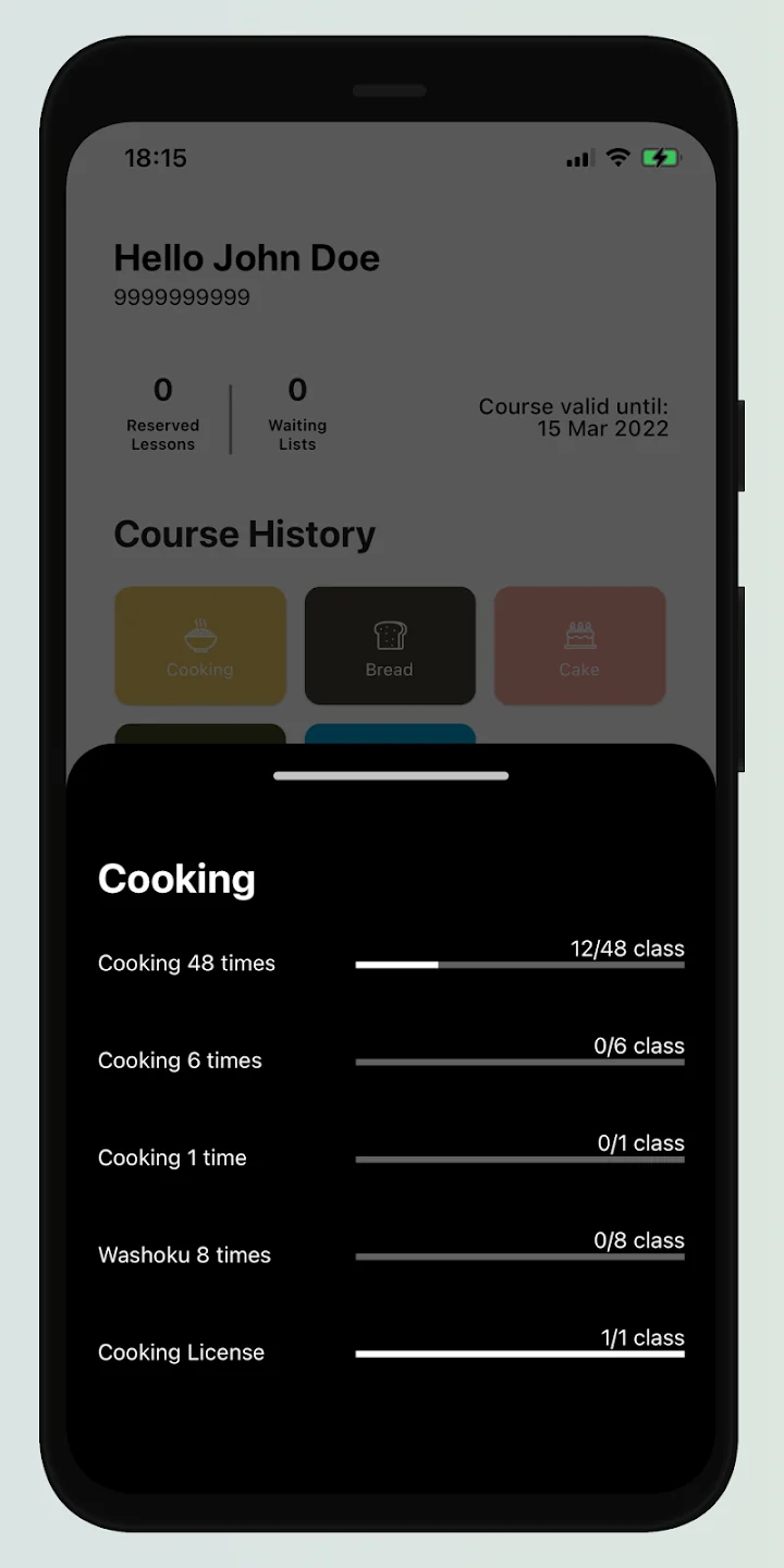 ABC Connect course history showing credits and lesson totals